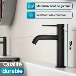 Robinet à bec court pour salle de bain couleur noir mat - DILECI