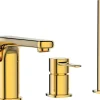 Robinet 3 Trous Doré Poignée Douche Mitigeur Salle De Bain Faible Encombrement