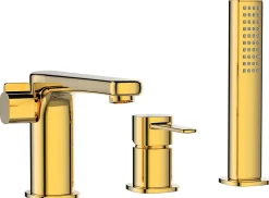 Robinet 3 Trous Doré Poignée Douche Mitigeur Salle De Bain Faible Encombrement