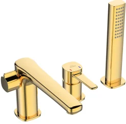 Robinet 3 Trous Doré Poignée Douche Mitigeur Salle De Bain Faible Encombrement