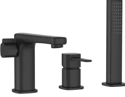 Robinet 3 Trous Noir Poignée Douche Mitigeur Salle De Bain Faible Encombrement