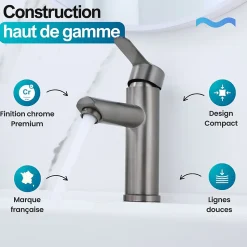 Robinet compact pour salle de bain couleur gris métallisé - DILECI