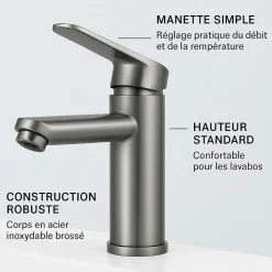 Robinet compact pour salle de bain couleur gris métallisé - DILECI
