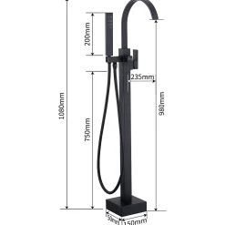Robinet de Baignoire Cascade sur Pied Montage au Sol avec Douchette, pour Bain et Douche
