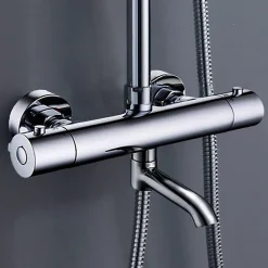 Robinet de colonne de douche thermostatique AVEC BEC, finition chrome poli, en laiton Kibath