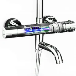 Robinet de colonne de douche thermostatique AVEC BEC, finition chrome poli, en laiton Kibath