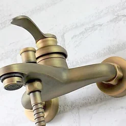Robinet de douche et baignoire en laiton antique, fixation mural