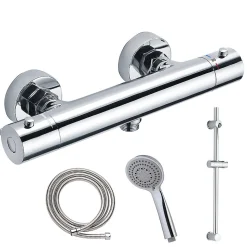 Robinet de douche thermostatique ORTE avec barre de douche, finition chrome poli, en laiton Kibath