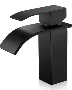 Robinet de Lavabo Cascade, Noir Mitigeur de Lavabo, ANYCEE MAX Robinet de Salle de Bain, Lave-mains Monocommande