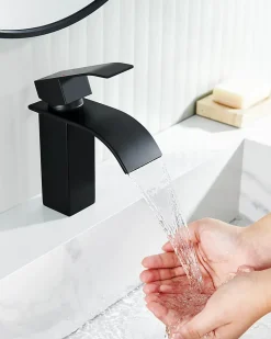 Robinet de Lavabo Cascade, Noir Mitigeur de Lavabo, ANYCEE MAX Robinet de Salle de Bain, Lave-mains Monocommande