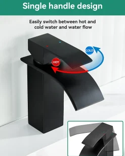 Robinet de Lavabo Cascade, Noir Mitigeur de Lavabo, ANYCEE MAX Robinet de Salle de Bain, Lave-mains Monocommande