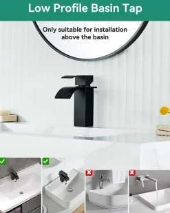 Robinet de Lavabo Cascade, Noir Mitigeur de Lavabo, ANYCEE MAX Robinet de Salle de Bain, Lave-mains Monocommande