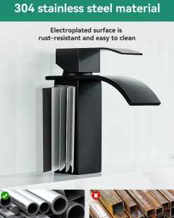 Robinet de Lavabo Cascade, Noir Mitigeur de Lavabo, ANYCEE MAX Robinet de Salle de Bain, Lave-mains Monocommande