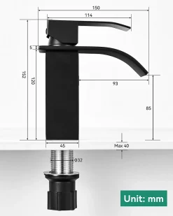 Robinet de Lavabo Cascade, Noir Mitigeur de Lavabo, ANYCEE MAX Robinet de Salle de Bain, Lave-mains Monocommande