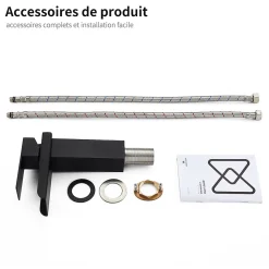 Robinet de Lavabo Cascade Noir Mitigeur de Lavabo Mono-trou Robinetterie Lave-mains Monocommande Robinet Salle de Bain