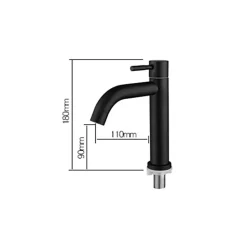 Robinet de lavabo en acier inoxydable noir mat, robinet d'eau froide simple (froid uniquement)