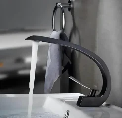 Robinet de lavabo sur plage BNF606B en laiton noir collection Céphise