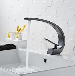 Robinet de lavabo sur plage BNF606B en laiton noir collection Céphise