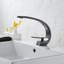 Robinet de lavabo sur plage BNF606B en laiton noir collection Céphise