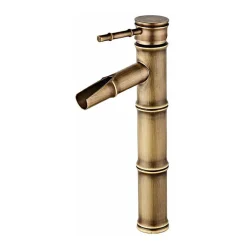 Robinet haut en bambou, mitigeur de lavabo cascade, robinet d'eau chaude et froide à un trou, bec de déconnexion à 3 joints