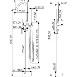 Robinet mitigeur baindouche sur pied MISURI chrome