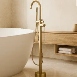Robinet mitigeur baindouche sur pied DEBRIO or brosse