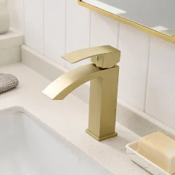 Robinet mitigeur bec cascade LERIO or brossé - Saniverre