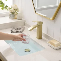 Robinet mitigeur bec cascade LERIO or brossé - Saniverre