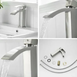 Robinet mitigeur bec cascade LERIO chrome brossé - Saniverre