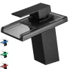 Robinet mitigeur bec cascade à LED lumineuses SOLEO chrome noir - SANIVERRE