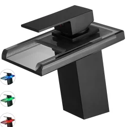 Robinet mitigeur bec cascade à LED lumineuses SOLEO chrome noir - SANIVERRE