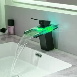 Robinet mitigeur bec cascade à LED lumineuses SOLEO chrome noir - SANIVERRE