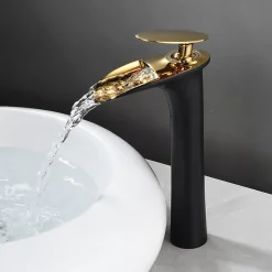 Robinet mitigeur BRIA bec cascade haut chrome noir et or - SANIVERRE