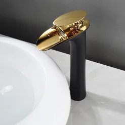 Robinet mitigeur BRIA bec cascade haut chrome noir et or - SANIVERRE