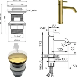 Robinet mitigeur CIRICULUS Or brossé + bonde