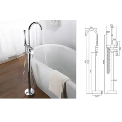 Robinet mitigeur colonne sur pied MATY chrome brillant pour baignoire îlot - Saniverre