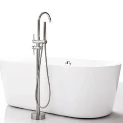 Robinet mitigeur colonne sur pied MATY chrome brossé pour baignoire îlot - Saniverre