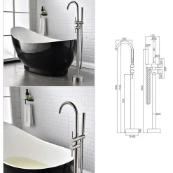 Robinet mitigeur colonne sur pied MATY chrome brossé pour baignoire îlot - Saniverre