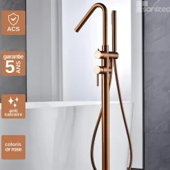 Robinet Mitigeur de Baignoire sur Pied Or Rose Cuivré Brossé CORCEGA BBECO1/ORC
