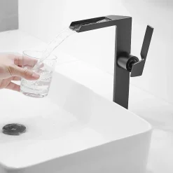 Robinet mitigeur haut CEZIO XL bec cascade chrome Noir mat - Saniverre