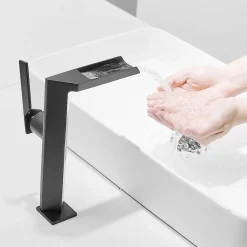 Robinet mitigeur haut CEZIO XL bec cascade chrome Noir mat - Saniverre