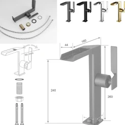Robinet mitigeur haut CEZIO XL bec cascade chrome Noir mat - Saniverre