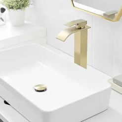 Robinet mitigeur haut TIBRE XL bec cascade or brossé - Saniverre