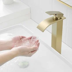 Robinet mitigeur haut TIBRE XL bec cascade or brossé - Saniverre