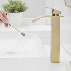 Robinet mitigeur haut TIBRE XL bec cascade or brossé - Saniverre