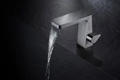 Robinet mitigeur pour lavabo ou vasque NT7320 effet cascade - noir mat, gun métal ou blanc mat Gun métal