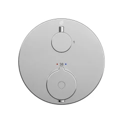 Robinet mitigeur thermostatique de douche rond mural encastré Laiton Chrome, Fonction anti-brûlure 14,3cm - VIREO