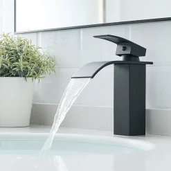 Robinet mitigeur TIBRE bec cascade extra-plat noir chromé - Saniverre