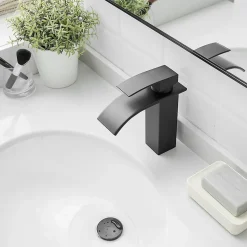 Robinet mitigeur TIBRE bec cascade extra-plat noir chromé - Saniverre