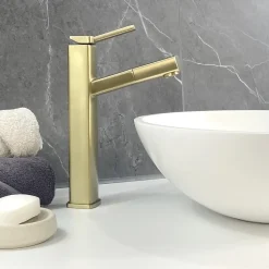 Robinet mitigeur vasque avec bec extractible Doré brossé - Graffias